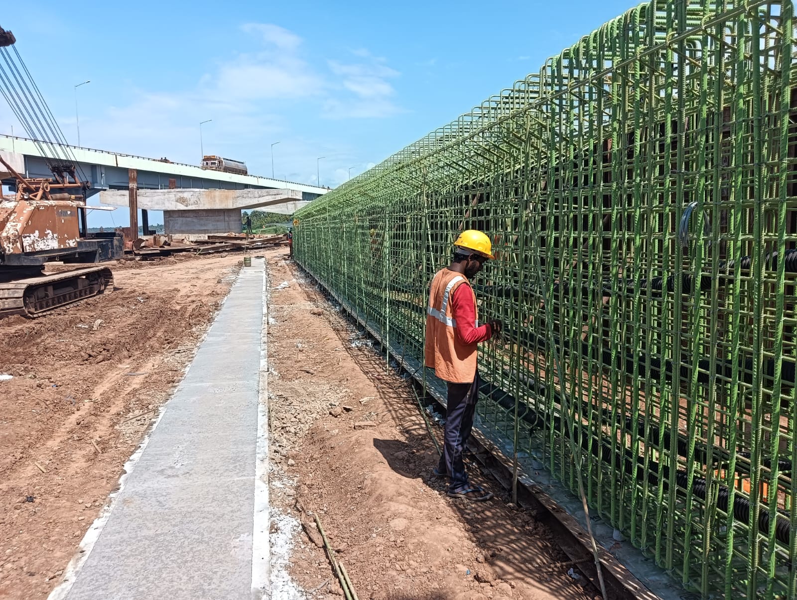 Road construction project with rebar work